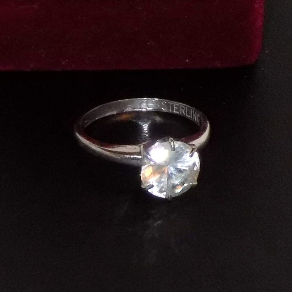 Vintage IOC Signed Uncas Sterling Silver Large Solitaire 6 Prong Size 7 Ring - Picture 9 of 13